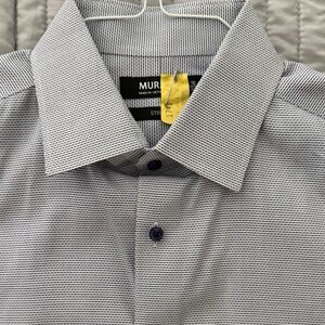 Murano - Men's blue/white Stretch Patterned Dress Shirt- 16/33